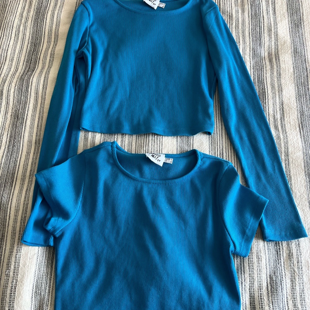 Blue Long Sleeve and Short Sleeve  Tops